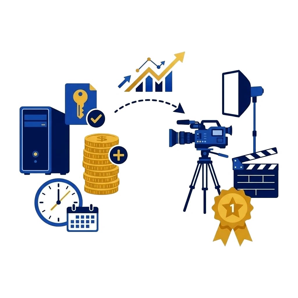 Porównanie kosztów AI Video Editora in-house z pakietem domu produkcyjnego wideo dla firm