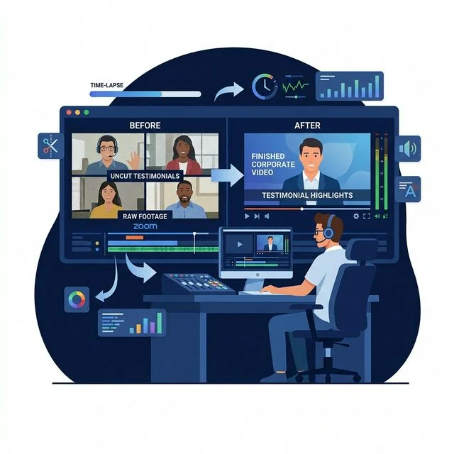 Montaż Testimoniali z Zoom i Teams — Zamieniamy Zdalne Nagrania Klientów w Profesjonalne Wideo