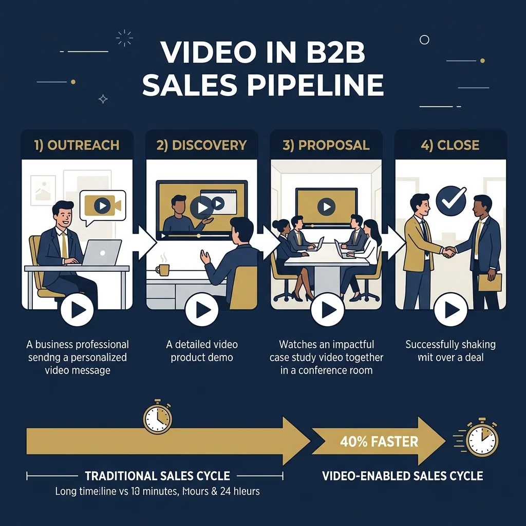 Wideo w pipeline sprzedażowym B2B — od outreachu przez demo do zamknięcia deala
